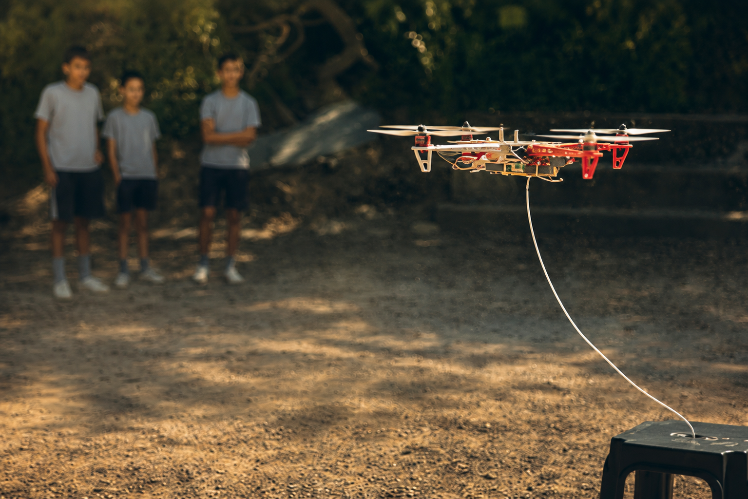 Drone flying during outdoor student training