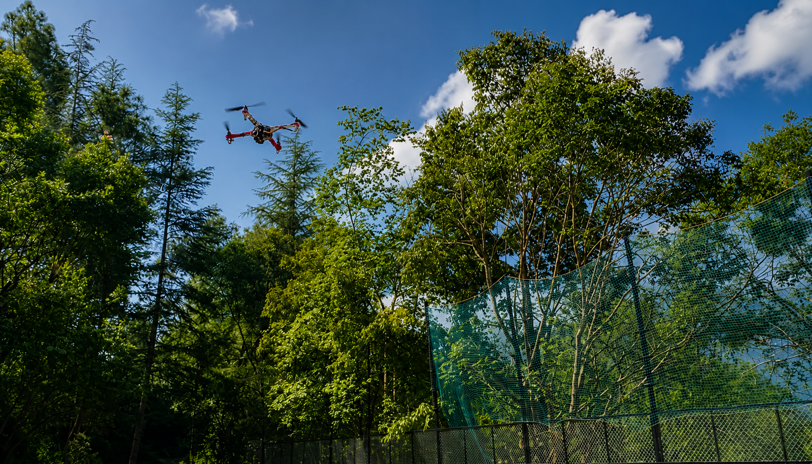 Drone flying above an outdoor school training area