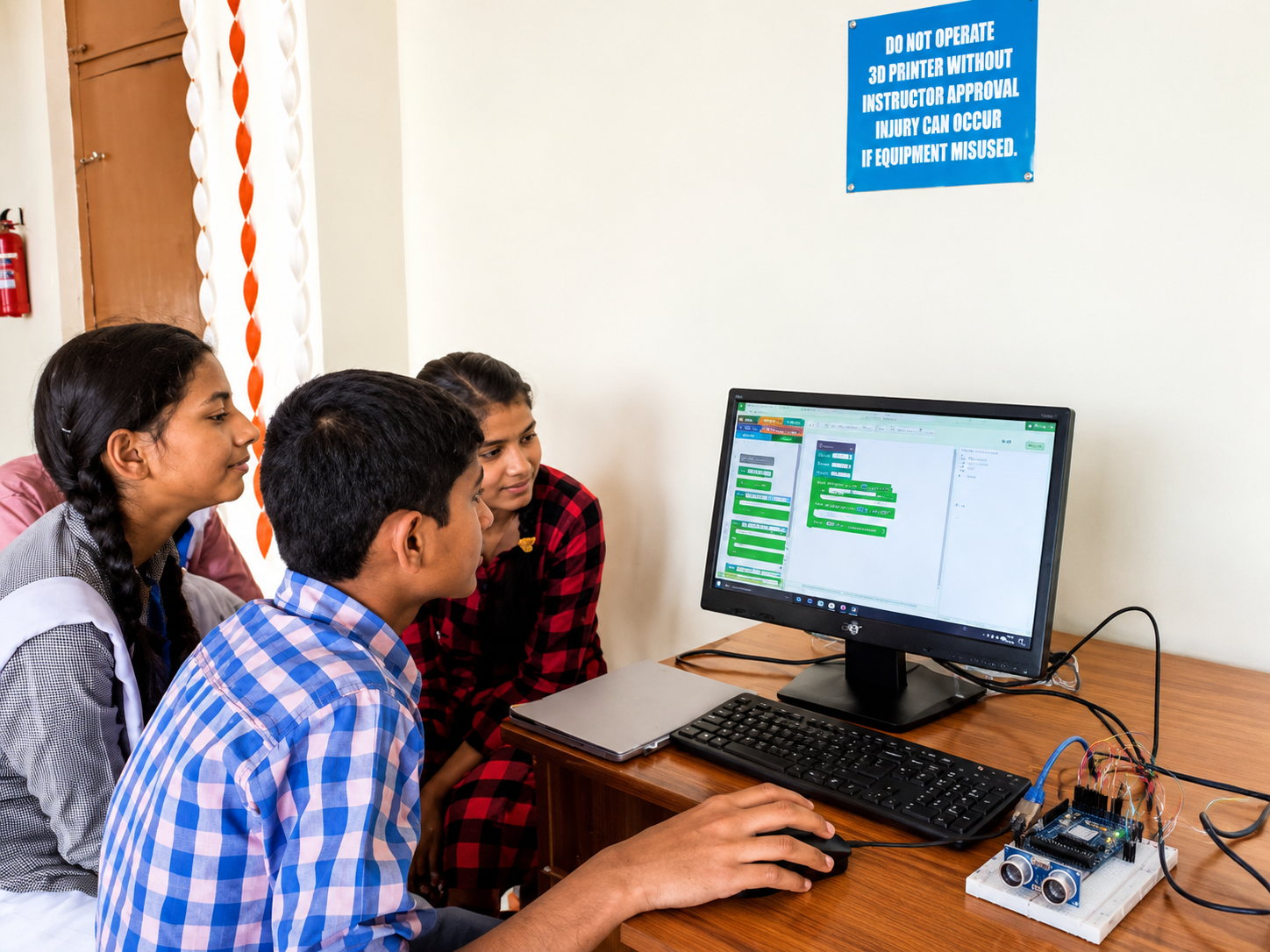 Students presenting or testing engineering work together