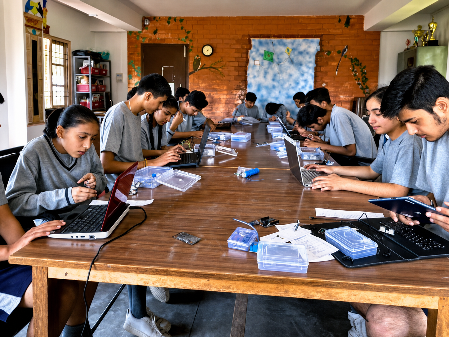 Students collaborating during a hands-on STEM activity